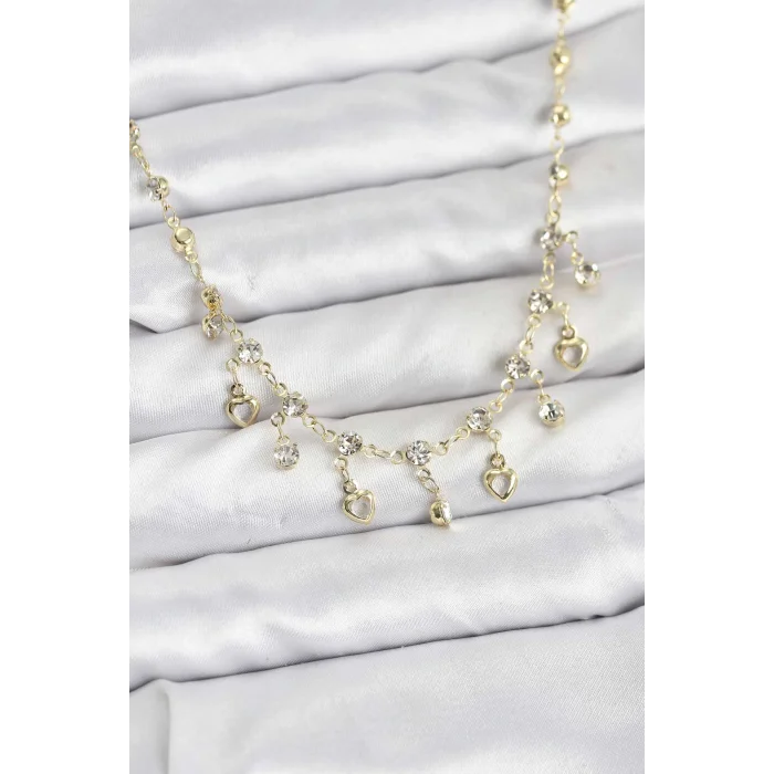 316L Çelik Zincir Gold Renk Zirkon Taşlı Kadın Kolye