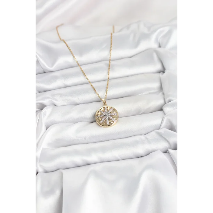 316L Çelik Zincir Gold Renk Zirkon Taşlı Kadın Kolye