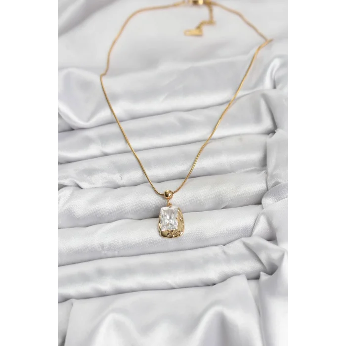 316L Çelik Zincir Gold Renk Zirkon Taşlı Kadın Kolye