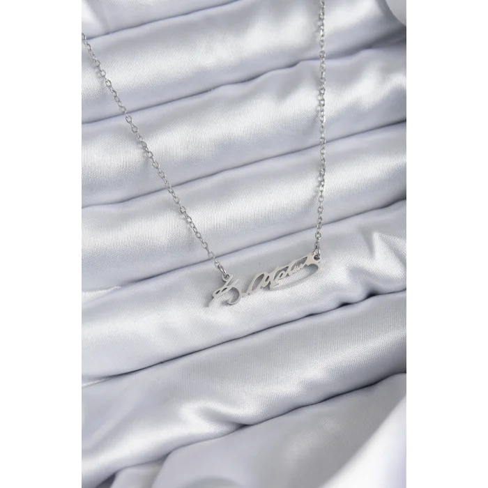 316L Çelik Zincir Gümüş Renk Atatürk İmza Figür Kadın Kolye