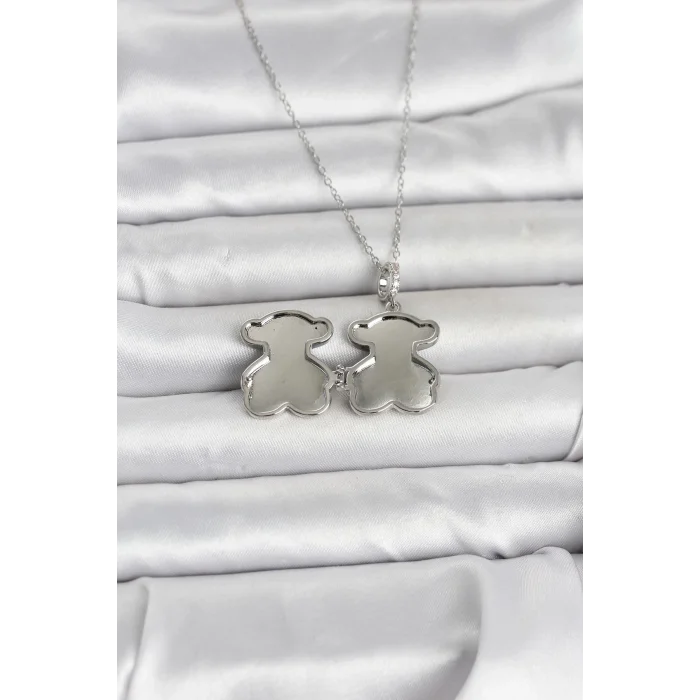 316L Çelik Zincir Gümüş Renk Ayıcık Model Açılabilir Kadın Kolye