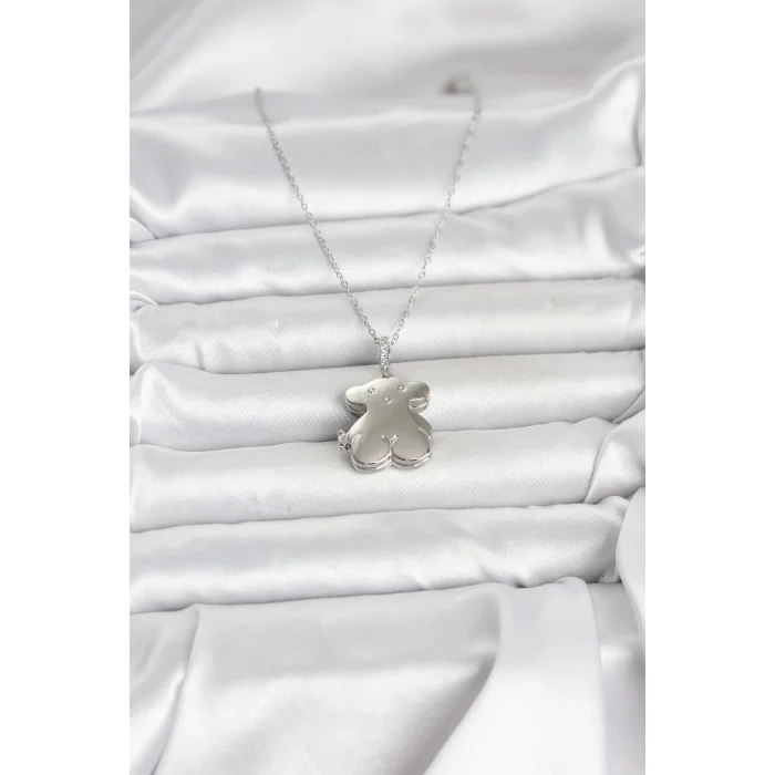 316L Çelik Zincir Gümüş Renk Ayıcık Model Açılabilir Kadın Kolye