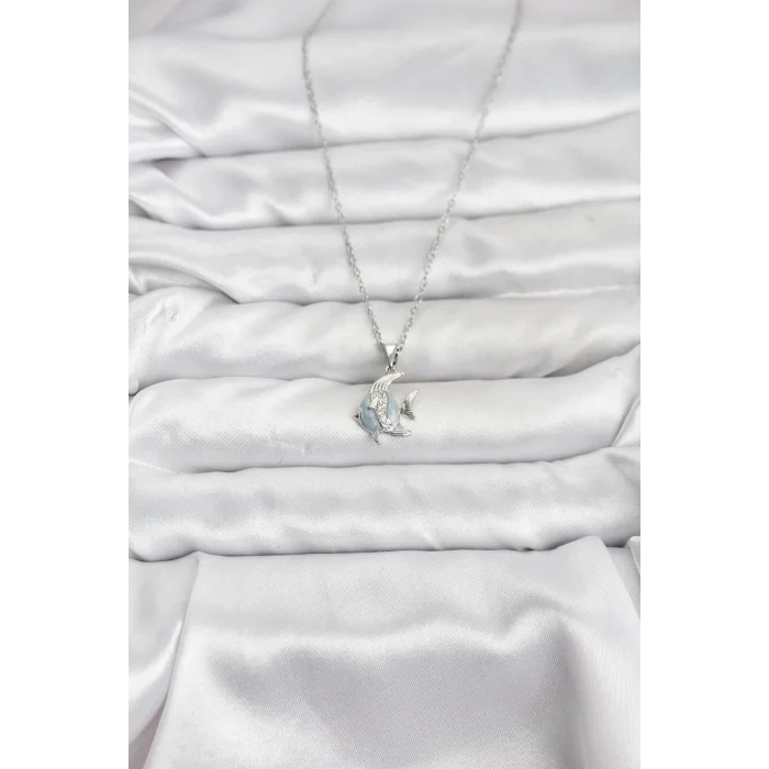 316L Çelik Zincir Gümüş Renk Balık Model Zirkon Taşlı Kadın Kolye