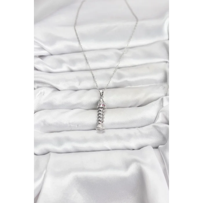 316L Çelik Zincir Gümüş Renk Balık Model Zirkon Taşlı Kadın Kolye