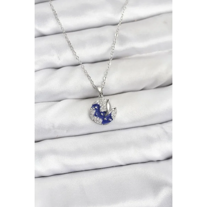 316L Çelik Zincir Gümüş Renk Gece Model Zirkon Taşlı Kadın Kolye