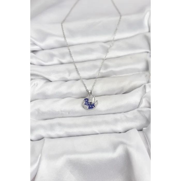 316L Çelik Zincir Gümüş Renk Gece Model Zirkon Taşlı Kadın Kolye