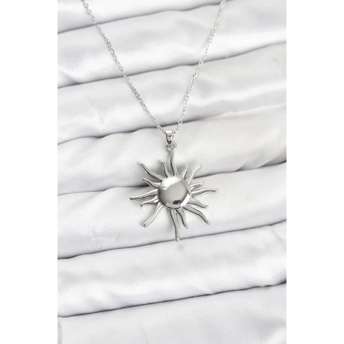 316L Çelik Zincir Gümüş Renk Güneş Model Kadın Kolye