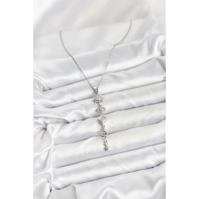 316L Çelik Zincir Gümüş Renk Güneş ve Enerji Model Kadın Y Kolye