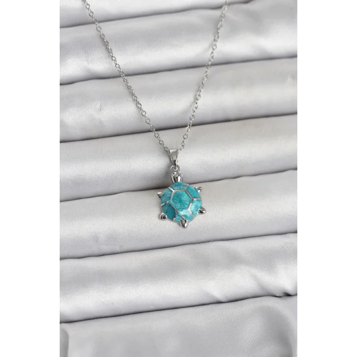 316L Çelik Zincir Gümüş Renk Kaplumbağa Model Kadın Kolye