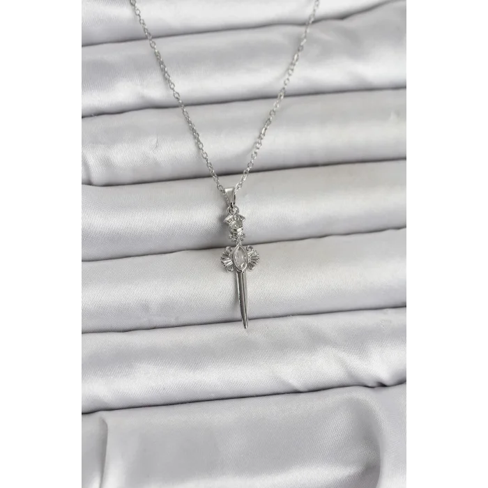 316L Çelik Zincir Gümüş Renk Kılıç Model Kadın Kolye