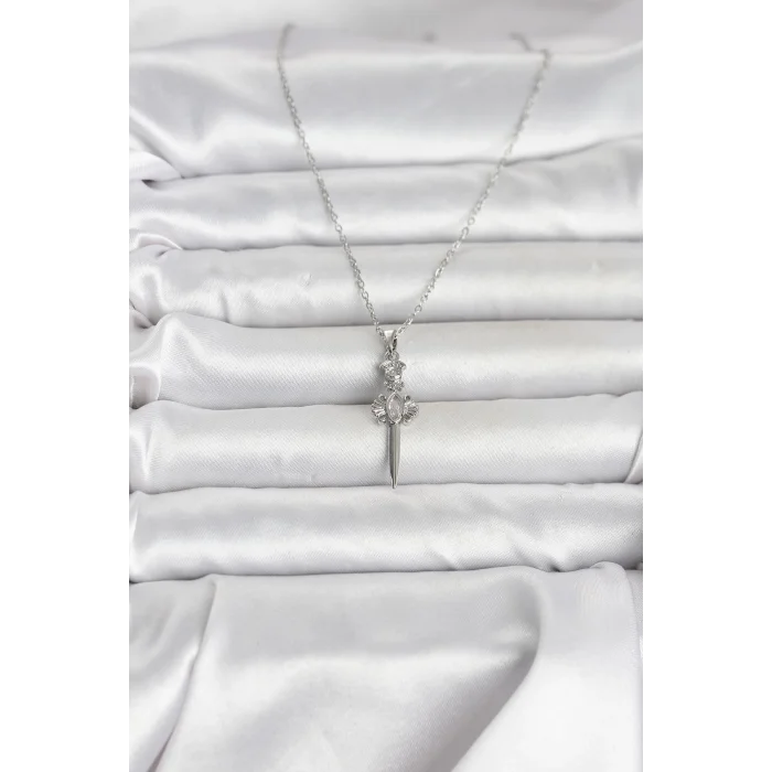 316L Çelik Zincir Gümüş Renk Kılıç Model Kadın Kolye