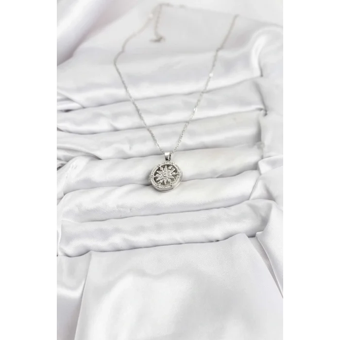 316L Çelik Zincir Gümüş Renk Kutup Yıldızı Kapaklı Model Kadın Kolye