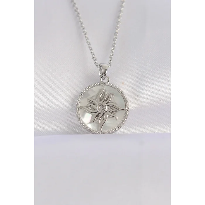 316L Çelik Zincir Gümüş Renk Oval Tasarımlı Güneş Kolye