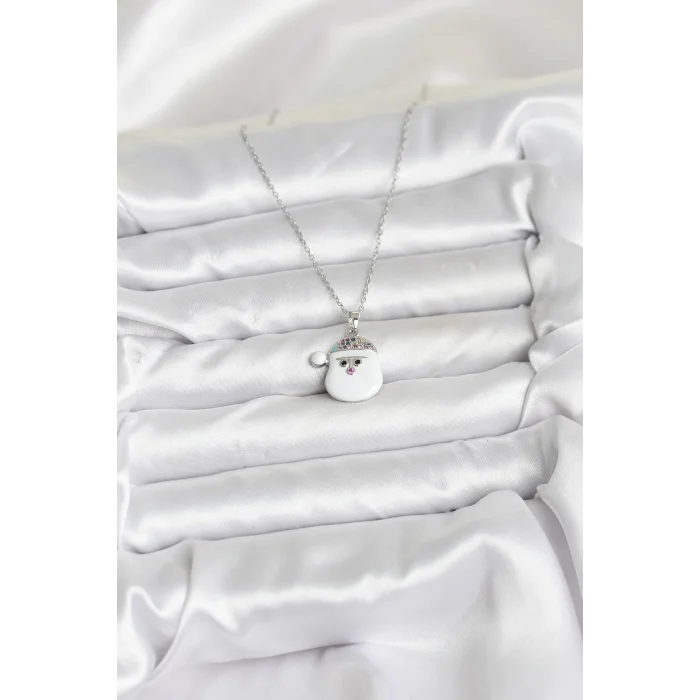 316L Çelik Zincir Gümüş Renk Şapkalı Kardan Adam Kafası Model Yılbaşı Temalı Kadın Kolye