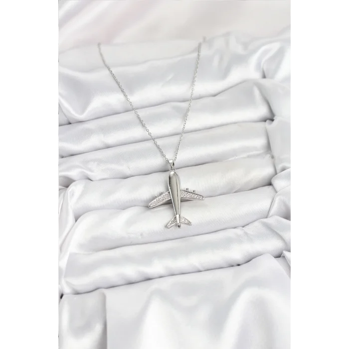 316L Çelik Zincir Gümüş Renk Uçak Model Kadın Kolye