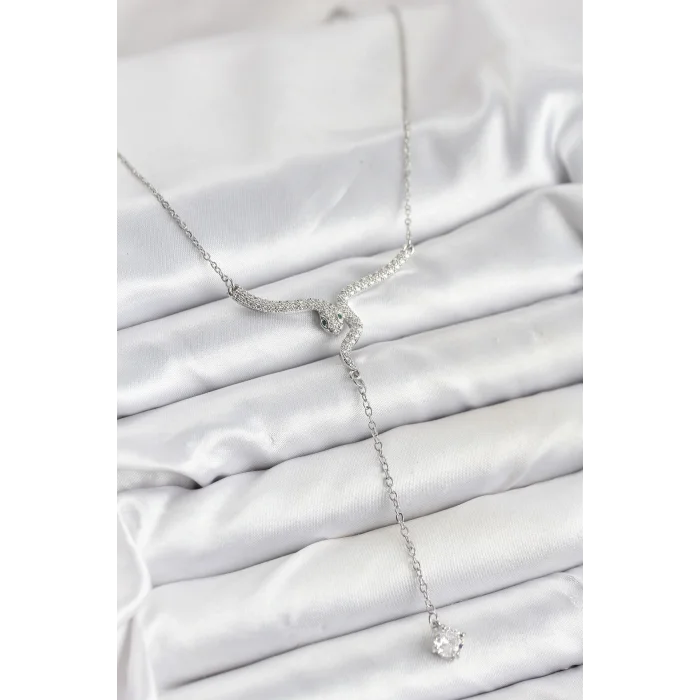 316L Çelik Zincir Gümüş Renk Yılan Model Y Kolye