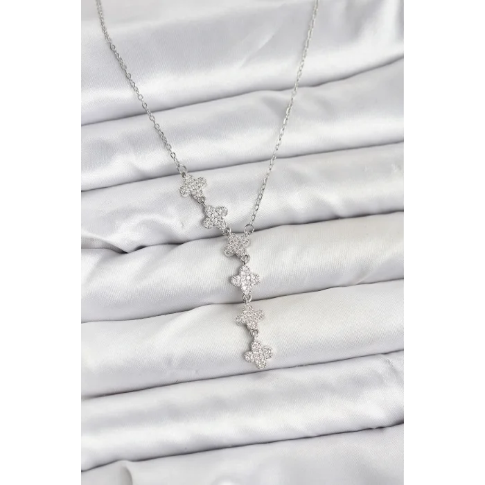 316L Çelik Zincir Gümüş Renk Yonca Model Kadın Kolye