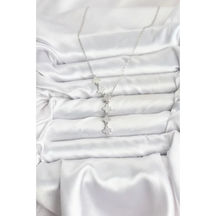 316L Çelik Zincir Gümüş Renk Yonca Model Kadın Kolye