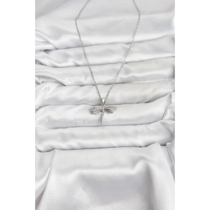 316L Çelik Zincir Gümüş Renk Yusufçuk Model Zirkon Taşlı Kadın Kolye