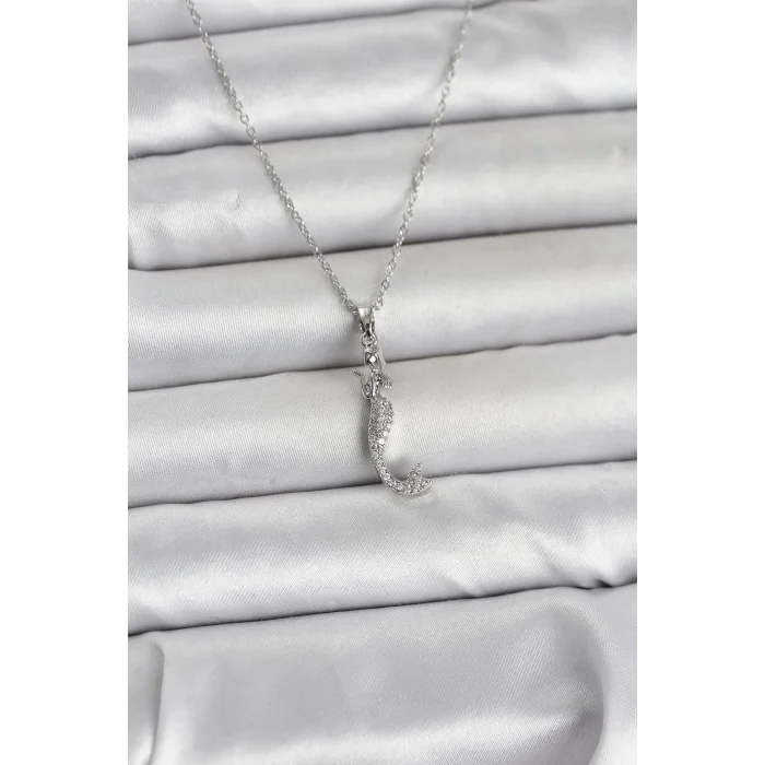 316L Çelik Zincir Gümüş Renk Zirkon Taşlı Deniz Kızı Model Kadın Kolye