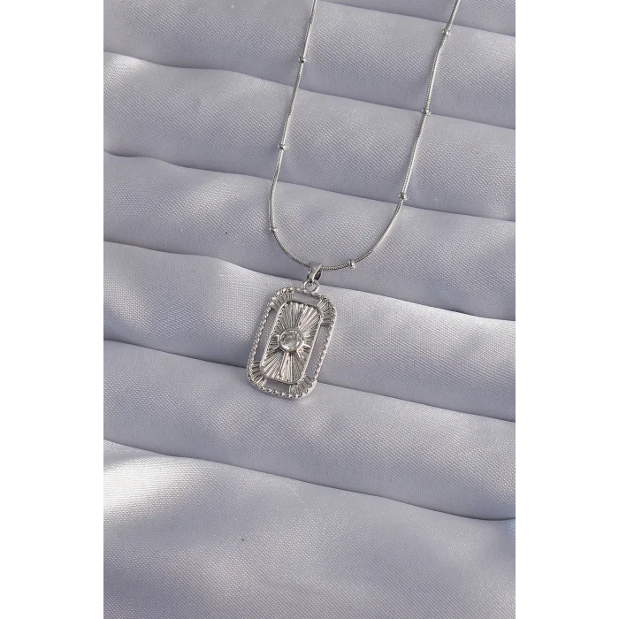 316L Çelik Zincir Gümüş Renk Zirkon Taşlı Tarot Kolye