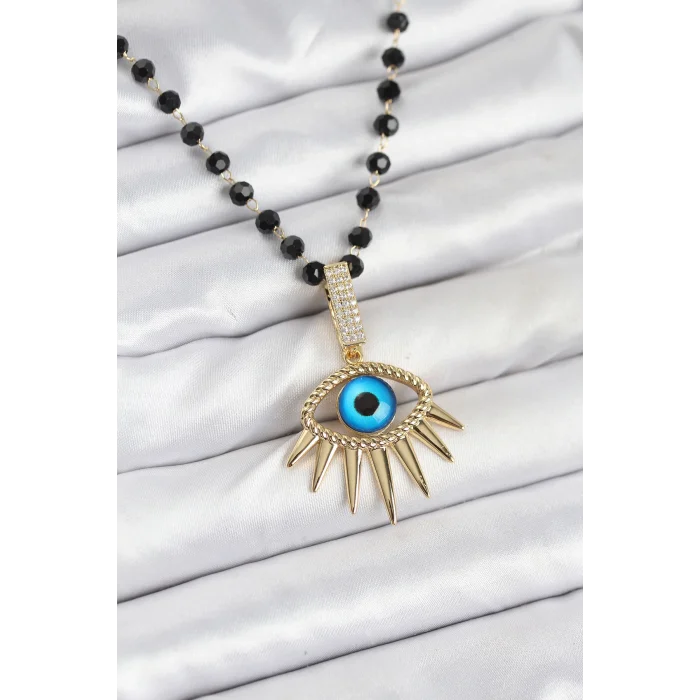 316L Çelik Zincir Kristal Boncuklu Göz Model Kadın Kolye