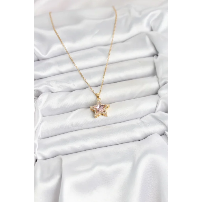 316L Çelik Zincir Pembe Taşlı Yıldız Model Kadın Kolye
