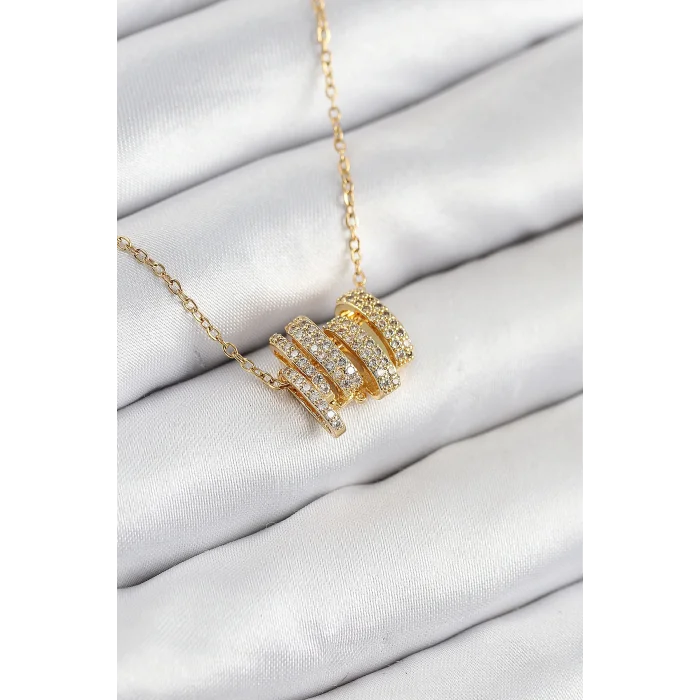 316L Çelik Zirkon Taşlı Sarmal Model Gold Renk Kadın Kolye