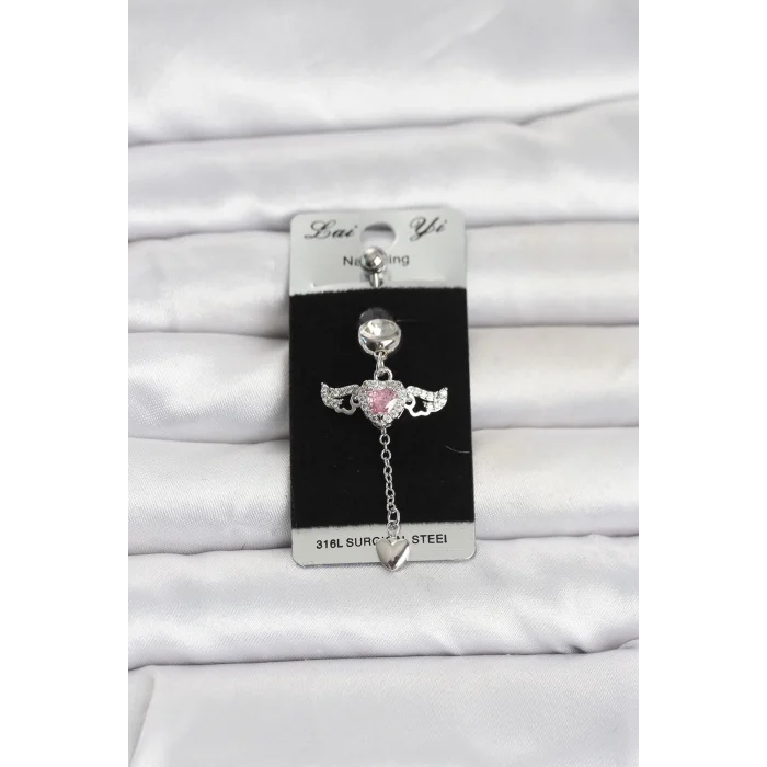 316L Cerrahi Çelik Kanatlı Kalp Model Göbek Piercing
