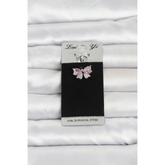316L Cerrahi Çelik Pembe Fiyonk Model Göbek Piercing
