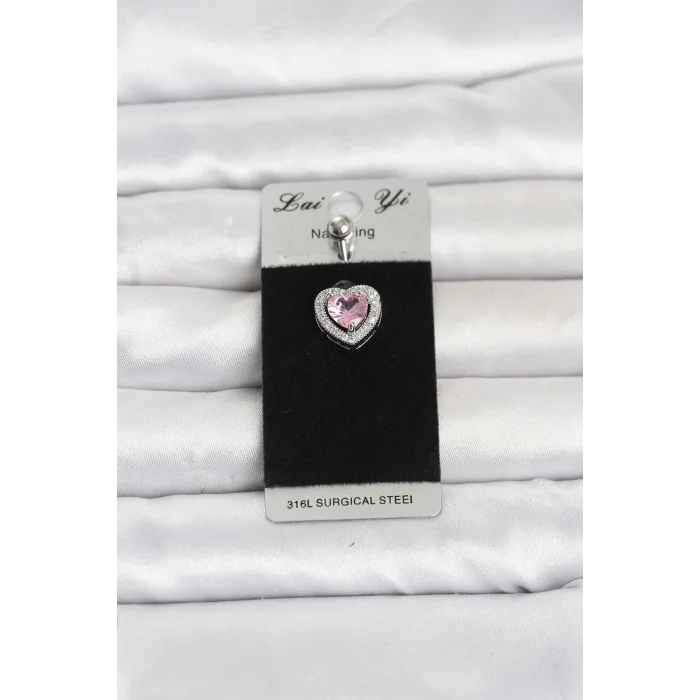 316L Cerrahi Çelik Pembe Kalp Model Göbek Piercing