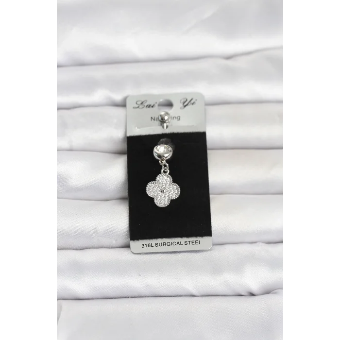 316L Cerrahi Çelik Sallantılı Yonca Model Göbek Piercing