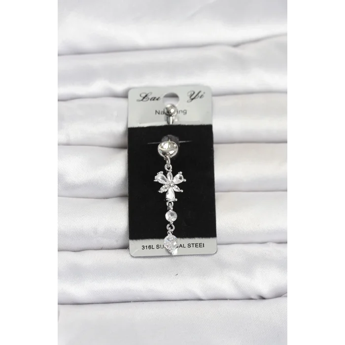 316L Cerrahi Çelik Sallantılı Zirkon Taşlı Model Göbek Piercing