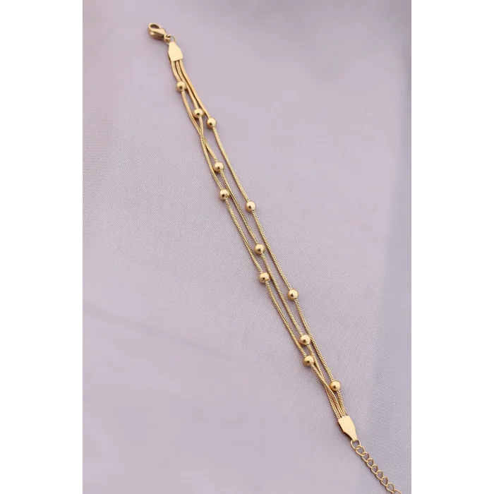 316L Kararmaz Çelik Gold Renk Top Zincirli Kadın Bileklik