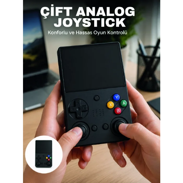 3.5 İnç IPS Ekran Retro Oyun Konsolu 64GB Dahili Hafıza Çift Analog Joystick Taşınabilir El Konsolu