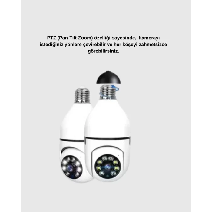 360° Akıllı Güvenlik Kamerası – Duya Takılabilir, Wi-Fi Bağlantılı, Hareket Sensörlü