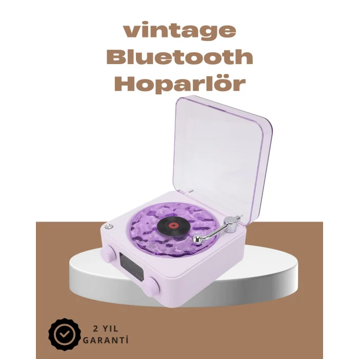 360° Sesli Kablosuz Hoparlör – Retro Tasarım ve Projektör Işığı