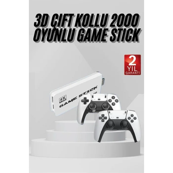 3D 4K 2000 Oyunlu Game Stick Oyun Konsolu Çift Konsol