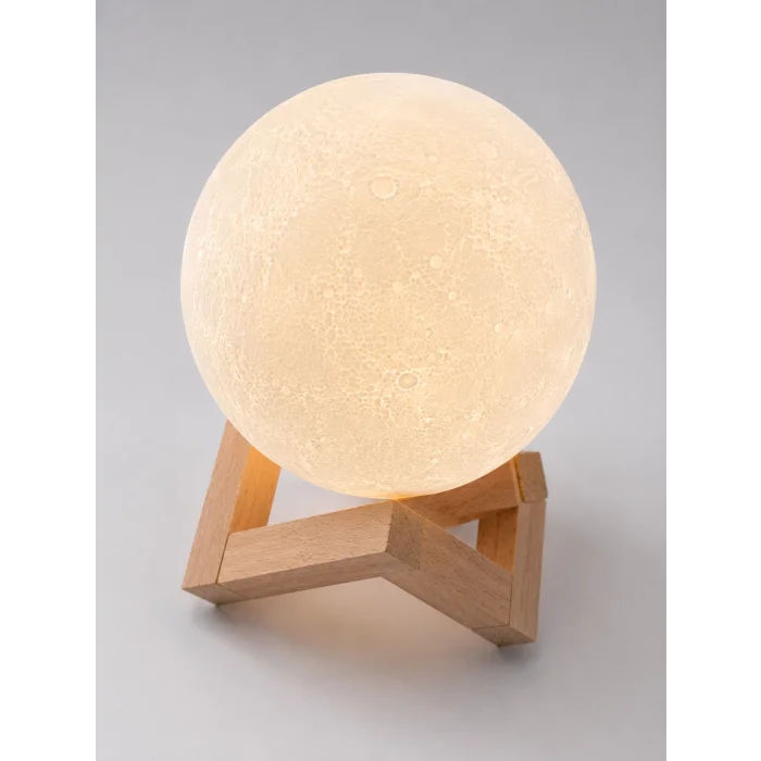 3D Ay Gece Lambası Ahşap Standlı Dekoratif LED Masa Lambası