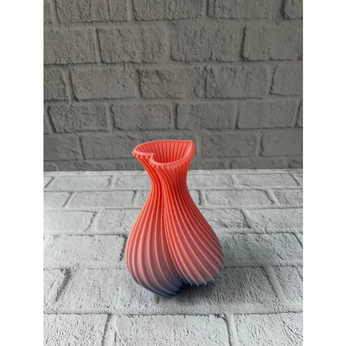 3D Dalga Desenli Kalp Formlu Dekoratif Vazo Pembe 15 cm
