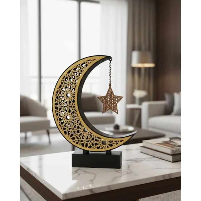 3D Hilal Yıldız Masa Üstü Dekor 23x23 cm Ramazan Konsept Tasarım