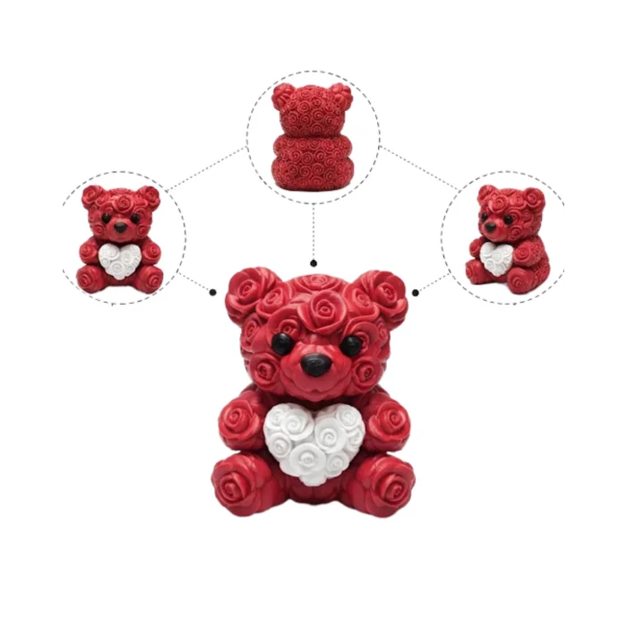 3D Kalp Ayıcık 10 cm Gül Detaylı Dekoratif Hediye Obje
