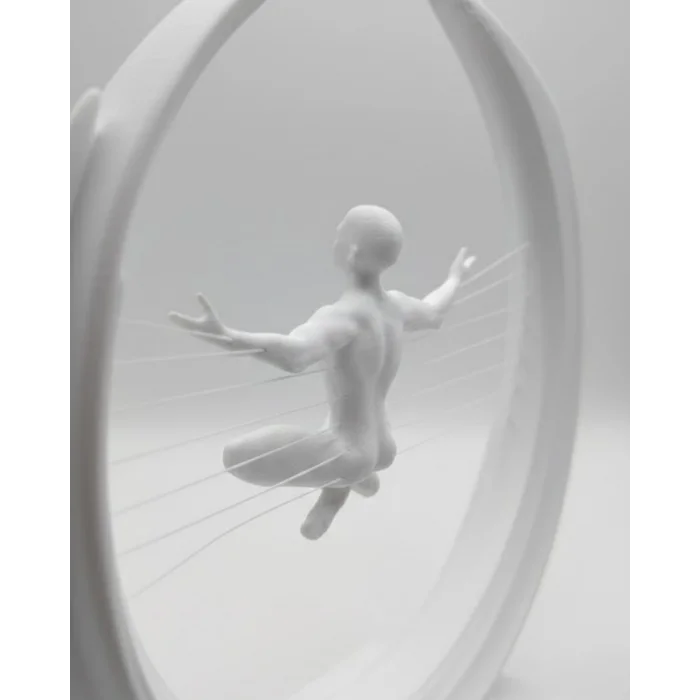 3D Zen Heykeli Beyaz Ay İçinde Meditasyon Figürü Dekoratif Obje