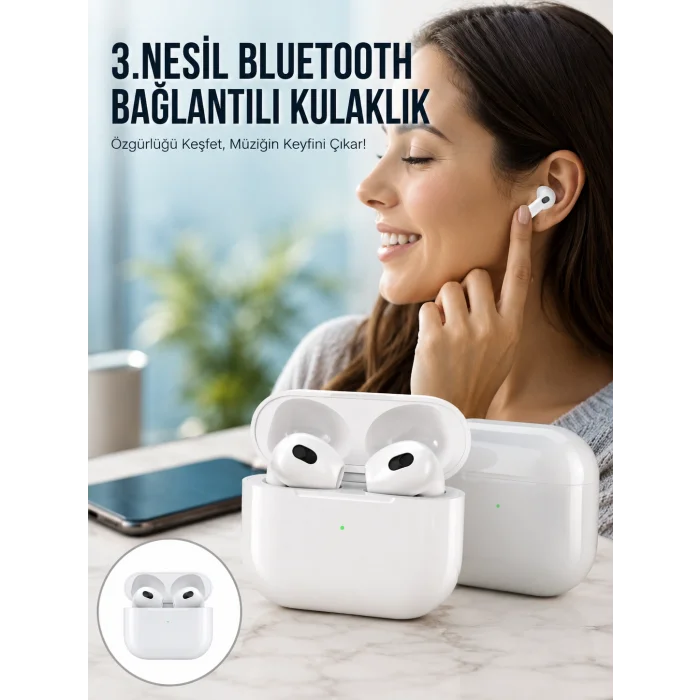 3.Nesil İOS Android Uyumlu Bluetooth 5.0 Beyaz Çağrı Cevaplama Yeni Nesil