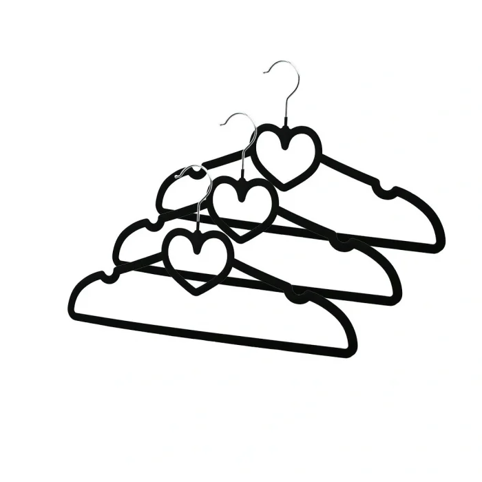 3PCS SİYAH KADİFE KAPLI - KALPLİ PLASTİK ASKI METAL UÇLU (5047)