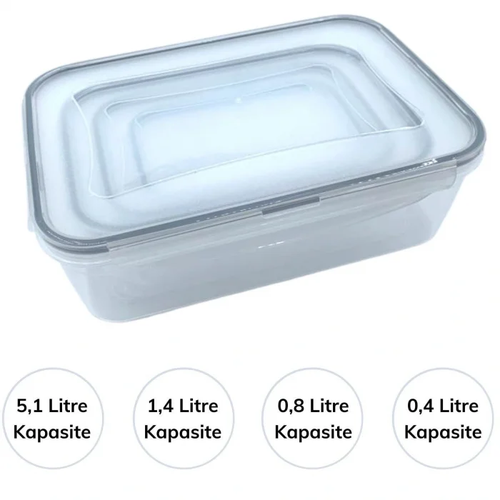 4'lü İç İçe Sızdırmaz Contalı Kilitli Kapaklı Plastik Erzak Saklama Kapları LC315 (5047)