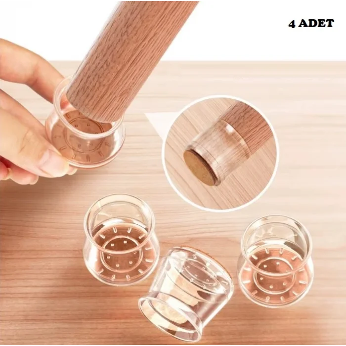 4'lü Keçeli Şeffaf Silikon Sandalye Ayak Koruyucu Seti (5047)