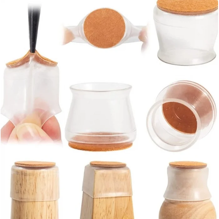 4'lü Keçeli Şeffaf Silikon Sandalye Ayak Koruyucu Seti (5047)