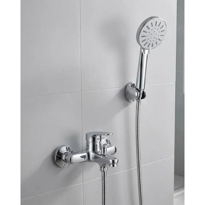 4 Kademeli Krem Duş Seti El Duşu Başlığı Spiral Hortum ve Duvar Askısı