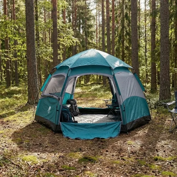 4 Kişilik Otomatik Kamp Çadırı – Altıgen Tasarım, Çift Kapılı, Suya Dayanıklı, Hızlı Kurulumlu Geniş Aile Outdoor Çadırı 240x240x160 cm